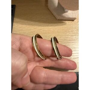 Lewis Segal Vintage‎ Gold Tone White Enamel Clip On Hoop Earrings